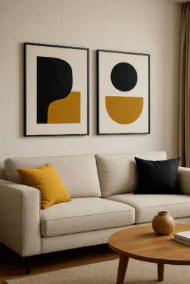 quadros em preto e mostarda