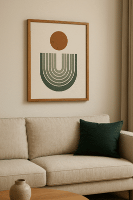 ambiente com quadro com moldura em madeira